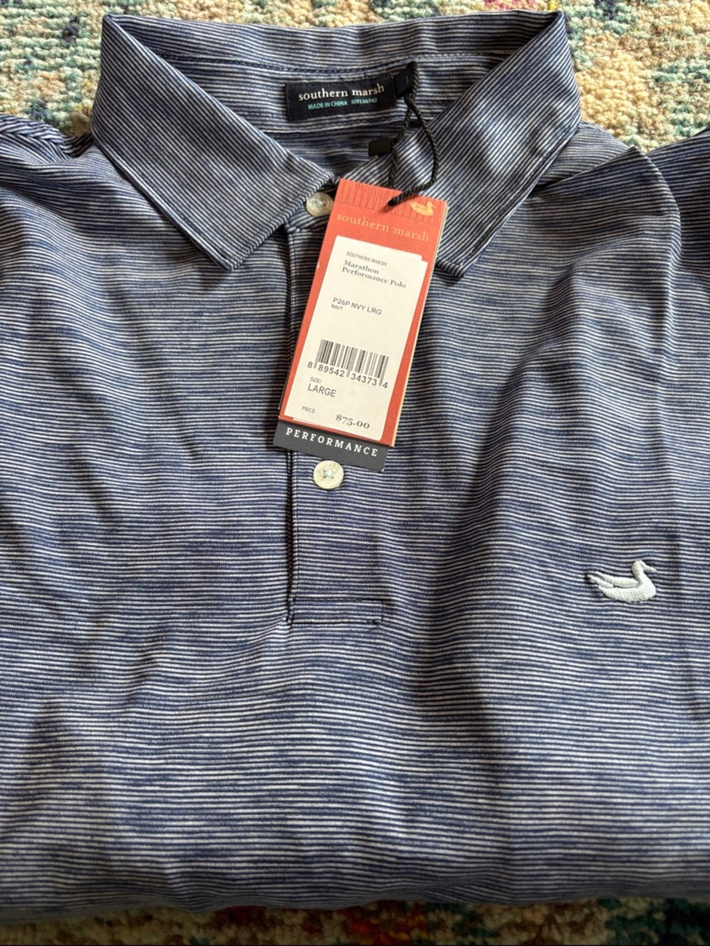 Southern Marsh Blue Micro-Striped Performance Polo